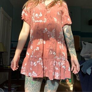 LOFT Coral Floral Midi Dress